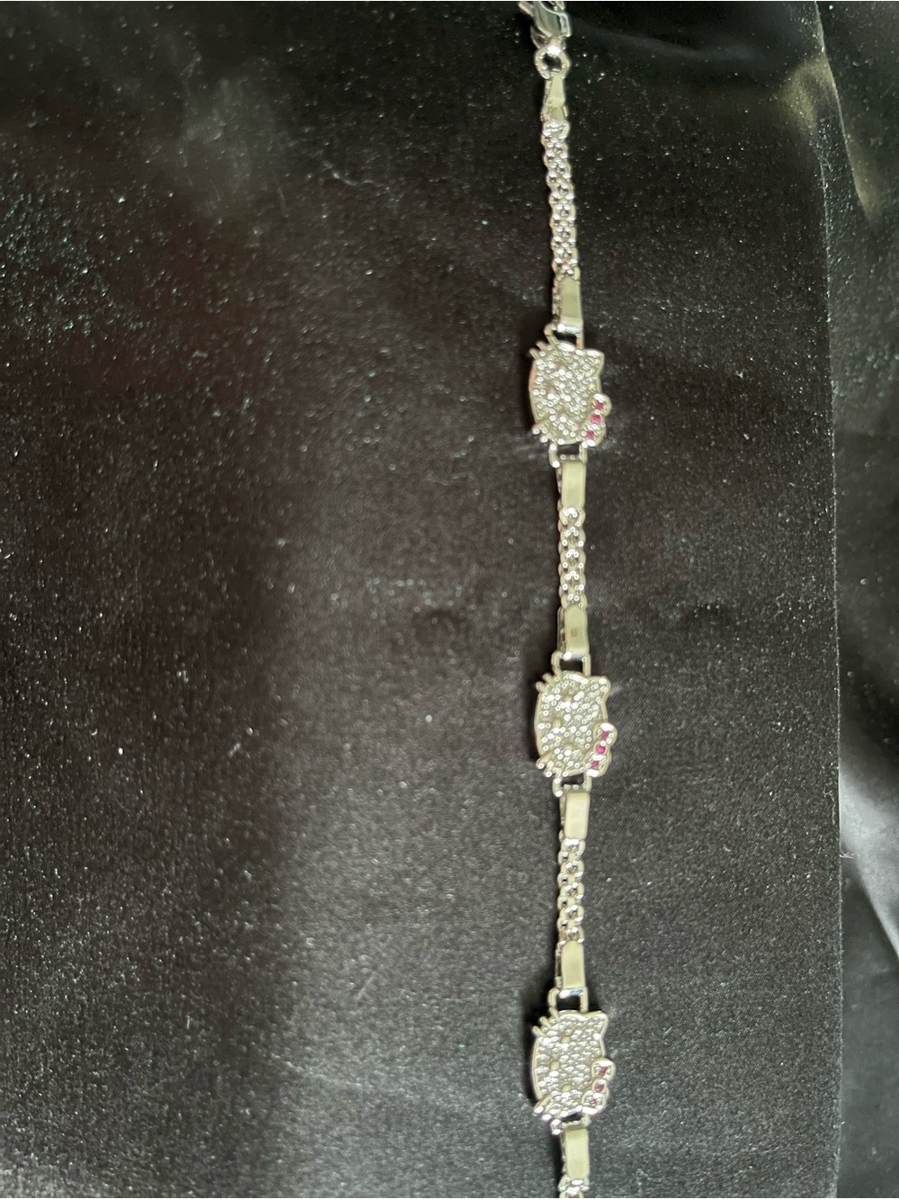 14K White Gold Filled Crystal Cat Bracelet- Adjustable 7-8.5 Inch